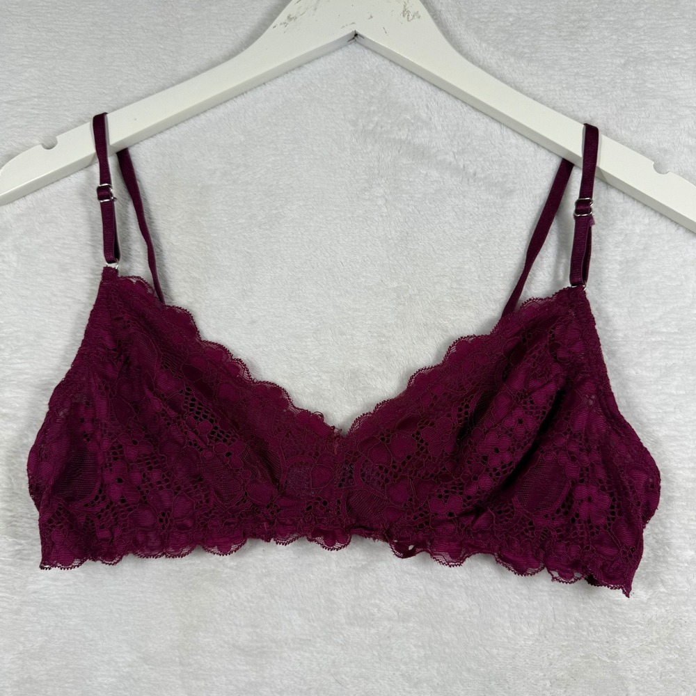 Coobie Maroon Floral Lace Bralette V-Neck Adjustable Straps Womens Size Large